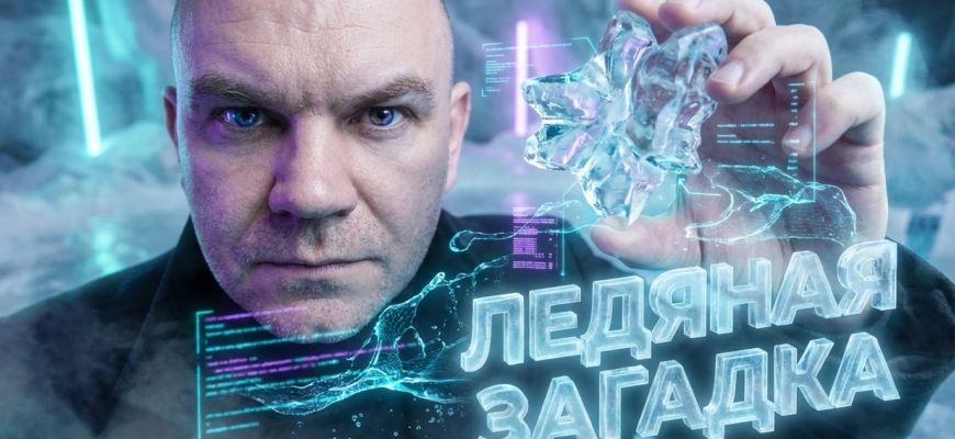 Ледяные фигурки животных плавают в ручье, создавая красивые отражения.