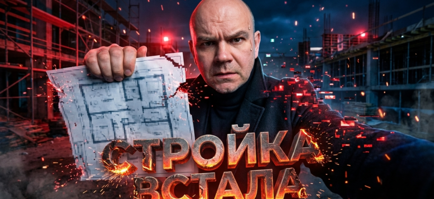 Стройка на пустыре, где строители отказываются продолжать работу из-за проблем